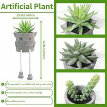 3 件套创意人造多肉植物，搭配灰色花盆，迷你盆栽多肉植物，适合家庭办公桌装饰和礼物选择