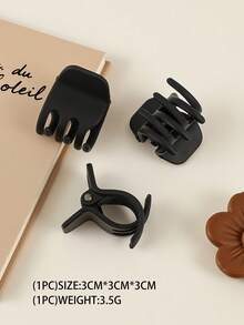 3 件套哑光黑色极简主义迷你三爪发夹，适用于高马尾、半顶梳发型和全头造型，是多功能发饰、发夹和发束固定器，适合日常佩戴。节日必备时尚发夹秋季配饰 - 黑色 - 查看 2