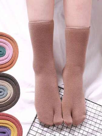2-Toe Thick Thermal Lined Crew Socks For Women, Warm Winter Slipper Socks, Cozy