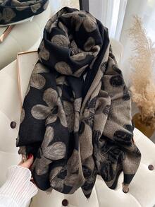 1 pezzo Elegante sciarpa in jacquard floreale con fili d'oro, scialle versatile da donna per ambienti climatizzati, indumento esterno per primavera/autunno, adatto per abbinamenti quotidiani e uso all'aperto con abiti - Multicolore - Visualizzare 3