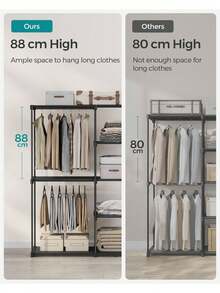 Freestanding Wardrobe, Foldable Closet, Coat Rack With Clothes Rails, Clothes Rack, Open Storage Wardrobe, Storage Organiser, Cloakroom, Bedroom, 43 X 124 X 182 Cm, Black - Black - View 4