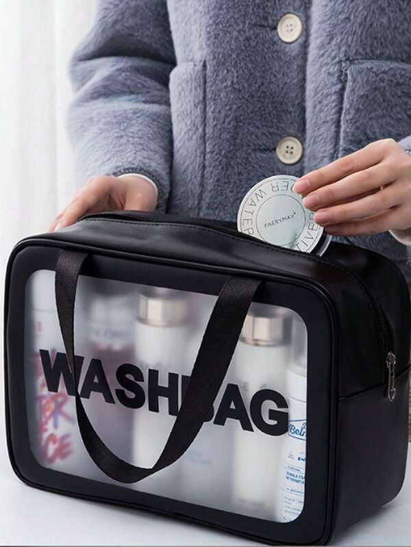 3/1pc Transparent PVC Toiletry Bag, Makeup Bag, Portable Cosmetic Bag, Large Capacity Makeup Bag, Waterproof Portable Zipper Makeup Bag, Minimalist Initial Sticker, Women Bathroom Travel Makeup Bag, Letter Combination Wash Bag, Mother's Gift, Beach Bag, Beach Essentials, Beach Towel Organizer, Beach Accessories, Beach Supplies, Holiday Bag For Winter And Autumn Holidays, Valentine's Day, Holiday Essentials, Make Up Pouch, Makeup Bags, Cosmetic Bag, Makeup Organiser, Bag, Vanity, Make Up Bags, Bags, Small Makeup Bag, Christmas Gifts, Makeup Pouch