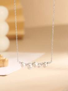 1pc S925 Sterling Silver Necklace With Pearl, Zirconia Arrangement, Elegant Collarbones Chain, Versatile Jewelry Gift For Women, Suitable For Engagement, Wedding, Mother's Day, Girlfriend