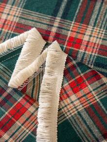 Cirelle 1pc Round Christmas Tablecloth, Classic Red & Green Plaid, Suitable For Christmas, Weddings, Parties And Other Dining Table Decor