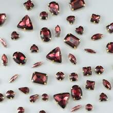 50 piezas/paquete Cristales de Rhinestone dorados para coser, gemas de cristal de metal de formas mixtas para coser - Burdeos - Ver 8