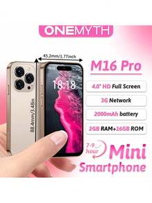 SOYES ONEMYTH M16 Pro 3G迷你智能手机来了！它拥有4.0英寸高清全面屏，内置2000mAh大容量电池，续航更持久。2GB RAM + 16GB ROM的存储组合，带来流畅无卡顿的体验。它搭载Android 10.0系统，支持双卡双待。 - 金色 - 查看 11