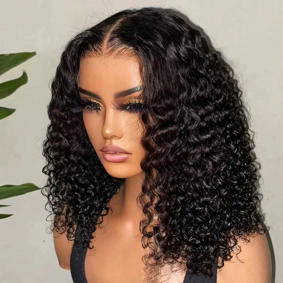 Wear And Go Glueless Wigs Human Hair Pre Plucked Pre Cut 4x4 Lace Front Wigs For Women Glueless Water Wave 200 Density Deep Curly Bob Human Hair Lace Wigs For Beginners(16 Inch) - Natural Black - Xem 1