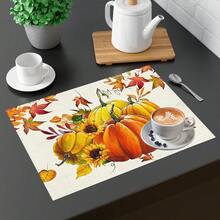 1 pieza/4 piezas/6 piezas Manteles individuales de lino con estampado de calabaza, decoración de Acción de Gracias, adecuados para mesa de comedor, todo el año, manteles de mesa modernos lavables, decoración del hogar, manteles individuales, posavasos, alfombrillas de cocina y comedor, decoraciones de fiesta interior y exterior, regalo ideal