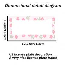 1pc Pink Flower Pattern 2-Hole License Plate Frame, Aluminum Material, 12x6 Inches With Screw Set, Retro Novelty Car Decoration, Standard US License Plate Size - 12x6 inch - Xem 2