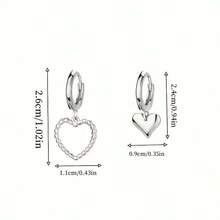 Chunky Heart Small Hoop Earrings Silver Plated Asymmetric Dainty Hollow Love Heart Geometric Dangle Drop Earrings For Women Minimalist Birthday Valentine's Day Christmas Fashion Jewelry Gifts - 心型 - 查看 7
