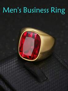 MONALLY 18K Gold Plated Retro Letter  Cubic Zirconia Pendant Ring, Stainless Steel Material, Men's Jewelry, Father's Day, Birthday, Anniversary Gift, Suitable For Daily Wear - Ring - View 8