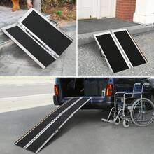 2/3/4/5FT Heavy Duty Portable Wheelchair Ramp, 800LBS Capacity Aluminum Folding Ramp With Non-Slip Surface & Adjustable Lip, Threshold Ramp For Home Steps, Cars, Scooters, - Black - View 3