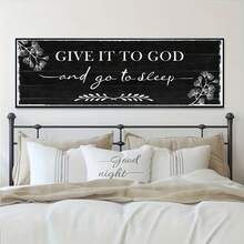 Arte de pared en lienzo art déco moderno minimalista en blanco y negro - Póster sin marco Déjalo en Dios y luego ve a dormir, adecuado para decoración de dormitorio, sala de estar, oficina en casa y aula - Decoración interior inspiradora, arte de pared para decoración del hogar, arte de pared para sala de estar, impresión artística de decoración de pared, decoración de pared para sala de estar, arte de pared pintado a mano, diseñador de interiores - transparente - Ver 6
