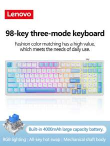 Lenovo GK10 Three-Mode Game Keyboard, 98 Keys, Plug And Play, Real Mechanical Shaft, All-Key Hot Swap, Cool RGB Lighting Effect, Large-Capacity Battery, Suitable For Daily Office Or Playing Games. - Multicolor - View 19