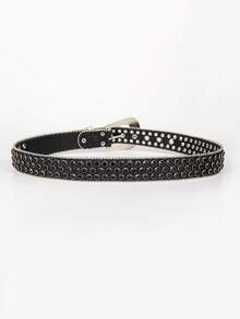 1pc Women's Multicolor Punk Y2K Denim Rock Laser Rhinestone-Embedded Belt, Suitable For Daily Wear - 黑色 - 查看 3