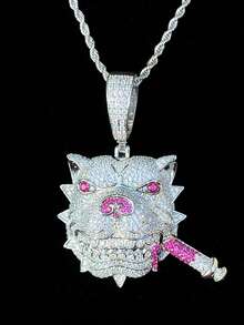 DUBSS 1 Piece Iced Out Dog Cigarette Necklace Pendant For Men Prong Setting Plated Hip Hop Jewelry - Dog - View 4