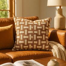 Boho Cotton Macrame Ribbon Trance Cushion Cover 45CM X 45CM - 摩卡棕 - 查看 2