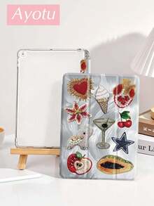 Ayotu 薄纱底座，串珠刺绣，心形，大象，iPad 保护套兼容 iPad 10.2 英寸 2021/2020 iPad 第 9/8 代，兼容三星 Galaxy Tab A8 10.5 英寸 2022，兼容华为 Matepad 10.4/Tab，带笔架，支持自动睡眠/唤醒盖，时尚保护套