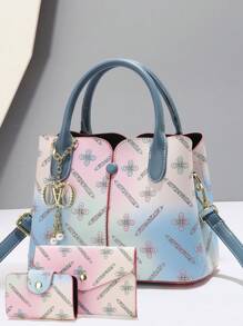 Women's Handbag Set, Fashion Shoulder Bag With Embroidered Small Square Bag - Purple - View 9