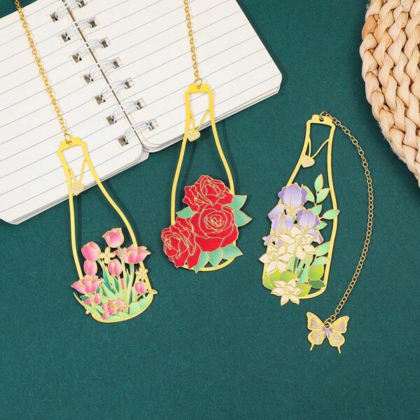 1/3 piezas Marcapáginas de florero hueco elegante y encantador, diseño de rosa y tulipán, regalos adorables para mujeres, lectores, estudiantes, útiles escolares
