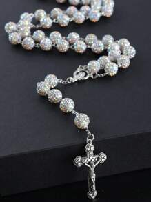 GO2CJBEADS 1件复古休闲多色天主教59颗10毫米迪斯科水晶珠十字架项链，男女通用个性化手工祈祷念珠配饰，适合日常佩戴 - Z0012B - 查看 17