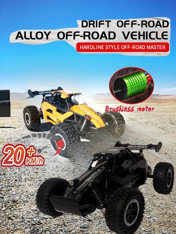 1:16 Vehículo todoterreno de alta velocidad, Body de aleación durable con luces LED, juguete de coche de control remoto para niños, vehículo eléctrico de 2.4GHz, neumáticos resistentes a la abrasión de tracción en las cuatro ruedas con doble motor, modelos de carreras para niños y adultos - Regalos de cumpleaños para niños