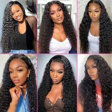 Wear And Go Glueless Wigs Human Hair Pre Plucked Pre Cut 4x4 Lace Front Wigs For Women Glueless Water Wave 200 Density Deep Curly Bob  Human Hair Lace Wigs For Beginners(16 Inch) - Natural Black - Xem 11