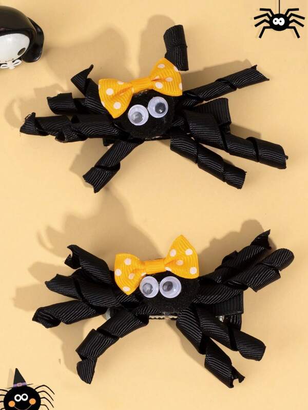 2pcs Halloween Korker Hair Clips For Girls,Cartoon Spider Shape Hairpins,Kids Hair Accessories,Festival&Party Gifts,Hair Barrettes For Halloween Party