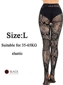CLAGAINER 6pcs/3pcs/1pc 2024 New Fashion Girls' Fishing Net Stockings, Sexy Tattoo Lace Stockings, Jacquard Lace Cutout Pantyhose - Black - View 6