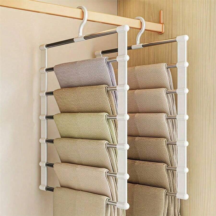 1pc Portable Storage Hanger, Multi-Functional Pants Rack, Foldable Stainless Steel Pants Rack, Multi-Layer Seamless Pants Rack Clips, Lightweight Space-Saving Closet Hanger Pants Rack, Suitable For Dresses, Pants, Shoes, Jeans, Underwear, Skirts - Multicolor - View 1