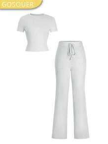 GOSOUER Women's 2 Pieces Outfits Summer Loungewear Sets Crop Top & Joggers Set Lightweight Tracksuit With Pockets Casual Streetwear