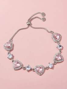 1 件青少年粉色心形手链，可调节拉出式，时尚、轻奢、小众、精致手链 - 彩色 - 查看 4