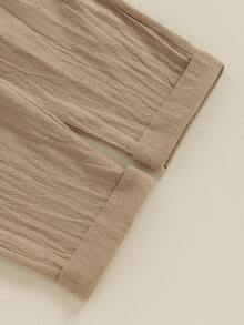 Toddler Boys Cotton Linen Outfits Buttons Short Sleeve Shirts And Elastic Waist Long Pants 2Pcs Clothes Set - Màu Khaki - Xem 7