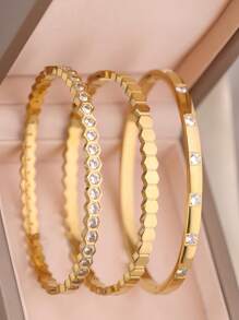 3 قطع / 1 قطعة سوار مطلي بالذهب الأصفر عيار 18 قيراط من الفولاذ المقاوم للصدأ على شكل رباعي ورقة البرسيم، مناسب للحفلات والاستخدام اليومي للنساء، بأسلوب أوروبي وأمريكي، مميز وفاخر، مرصع بالزركونيا المكعبة، مجموعة مجوهرات للزفاف، هدية للبنات والنساء والأقارب والأصدقاء، لمناسبات الزفاف والأعياد والعيد الحب