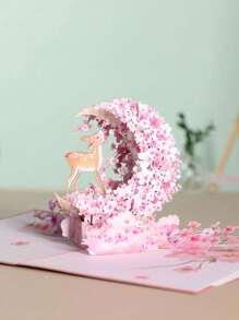 Opjoys 1 张樱花贺卡，浪漫生日贺卡，适合生日、婚礼礼物（包括 1 个信封 + 1 张手写卡片 + 1 张 3D 贺卡），圣诞节