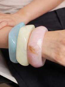 3 件亚克力合金手链套装 - 独特的不对称透明设计，适合日常和派对佩戴 - 彩色 - 查看 3