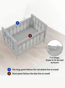 2 件纯色透气网状婴儿床衬垫，无需工具即可轻松安装，纯色透气婴儿床保险杠
