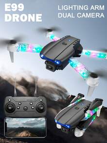 E88D, Remote Control Lighting, Drone, High-Definition Dual Camera, Aerial Photography, Quadcopter, Folding, Model Airplane - Multicolor - View 2
