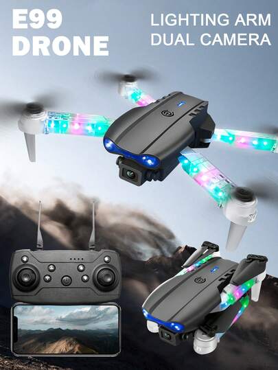 E88D Remote Control Lighting Drone, HD Dual Cameras, Aerial Photography Quadcopter, Foldable Model Aircraft