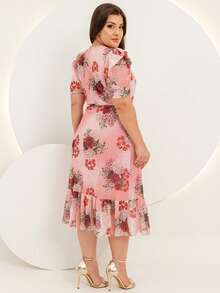 Women's Plus Size Evangelical Printed Tulle Midi Dress - Coral Pink - View 4