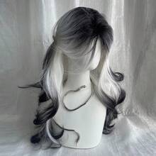 White Ombre Black Synthetic Long Wave Wigs Fluffy Women Lolita Cosplay Heat Resistant Wig For Daily Party - Black and White - View 6