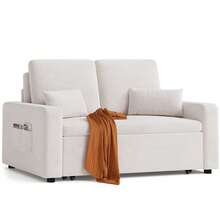 Asofer [Shipping Of 2 Packages]Sofa Bed 2-Seater Extendable, Sofa With Sleeping Function, Modern Velour Fabric Sofa Bed 147x196x87 Cm - Màu be - Xem 3