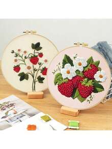 1 Piece Embroidery Kit, 20x20cm/7.9x7.9 Inches, Handmade DIY Embroidery Kit, Strawberry, Suitable For Adult Beginners, Including Embroidery Cloth, Instruction Manual, Embroidery Frame And Needle And Thread, Gifts From Friends Or Family, Furniture, Office Handmade Artworks - Multicolor - View 13