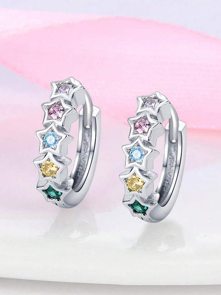 一对优雅的立方氧化锆星形耳环，适合女性佩戴，可用于婚礼、派对、订婚、周年纪念、情人节和其他场合。 - 5# - 查看 18