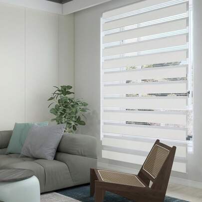 VA-Cerulean Doppelrollo Klemmfix ohne Bohren Duo Rollos für Fenster und Tür, Klemmrollo Fensterrollo lichtdurchlässig, Sichtschutz und Sonnenschutz, B60 x H120 cm, Schwarz/Grau/Weiß