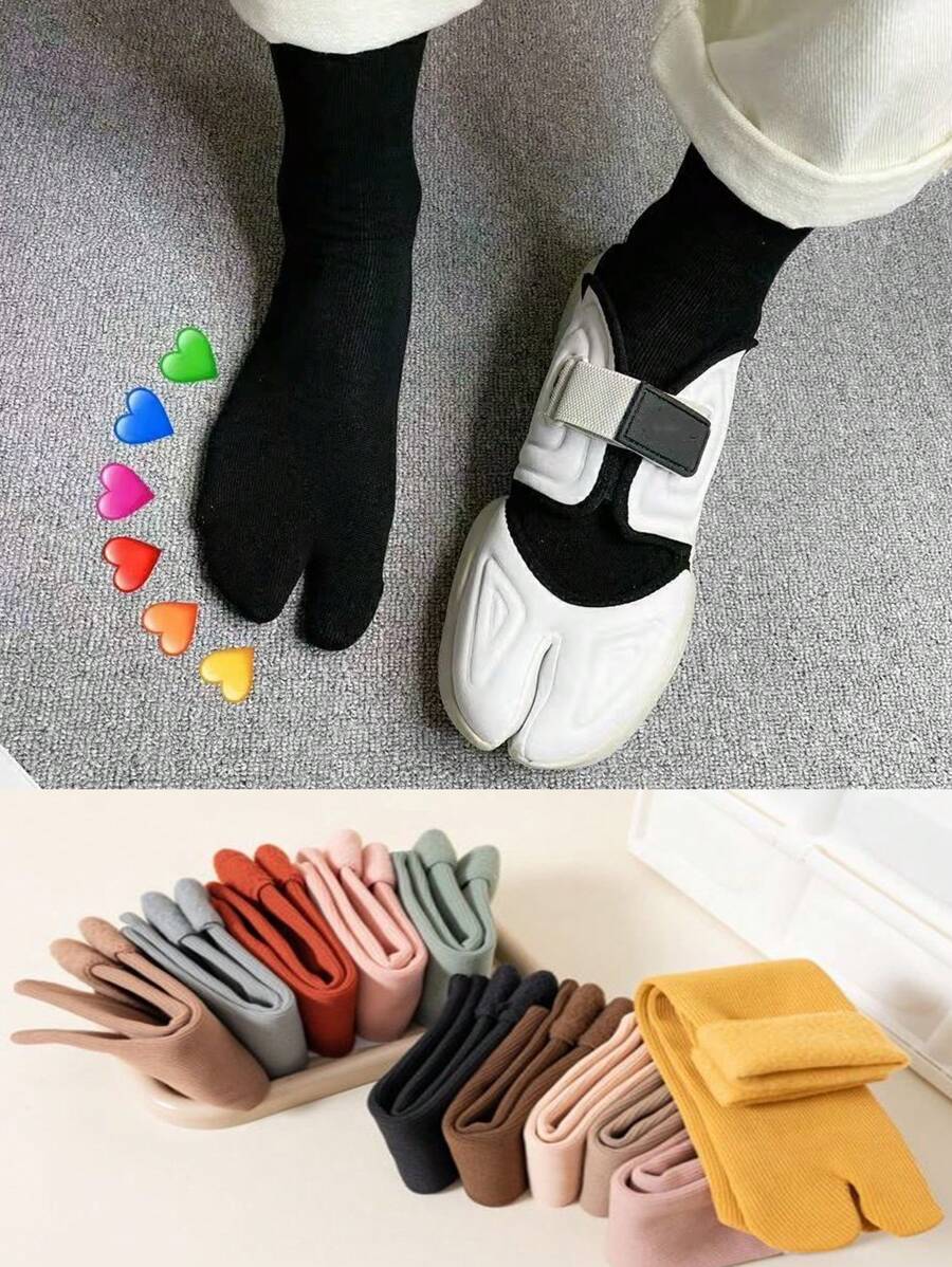 女士两趾加厚保暖中筒袜，冬季保暖拖鞋袜，舒适