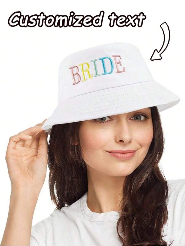 Sombrero de cubo personalizado y a medida, sombrero de cubo de novia, sombrero de sol de ala ancha de moda, sombrero de esposa, sombrero de cubo de esposa, modificación de rostro pequeño, protección UV, sombrero de cubo versátil y de ocio para primavera y verano, sombrero de despedida de soltero, sombrero de cubo de novia/esposa multicolor, imprescindible para el verano