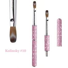 1 pieza Pincel de uñas de pelo de visón acrílico, mango de cristal rosa, adecuado para uñas acrílicas, herramienta profesional para extensión de uñas - Rosa - Ver 11