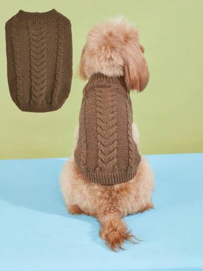 1pc Warm Classic Striped Cable Knit Solid Color Candy Color Small Dog Sweater, High Elasticity Knit Pullover For Teddy And Pets, Multi-Color