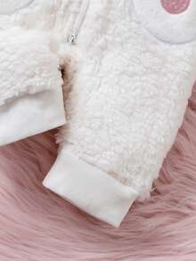 1pc Baby Girls' Long Sleeve Hooded Romper, Cute Cat Design, Double Zipper, Fashion Style Suitable For Newborn